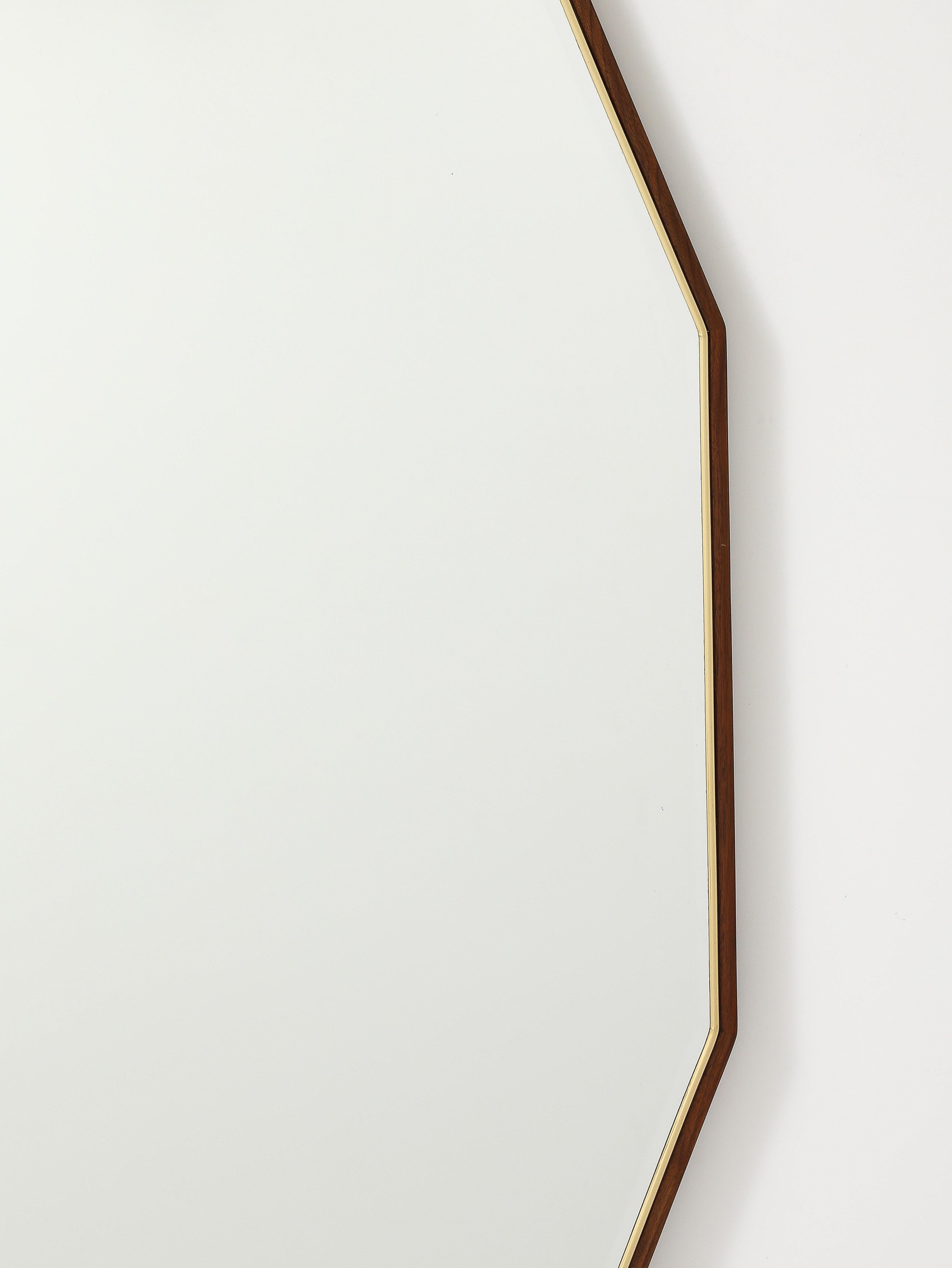 American 1950's Mid-Century Modern Large Walnut And Brass Octagonal Mirrors For Sale