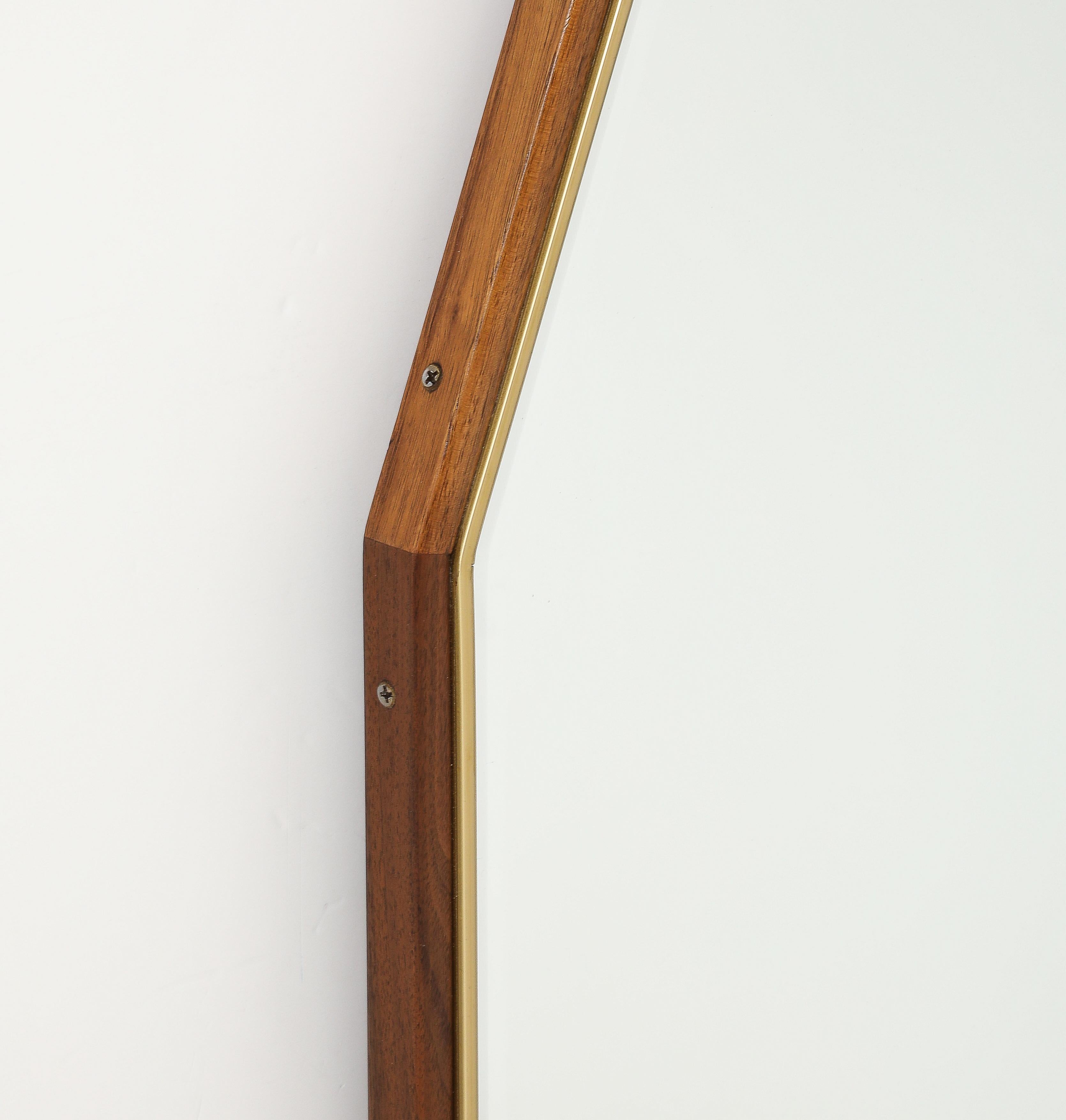 1950's Mid-Century Modern Large Walnut And Brass Octagonal Mirrors For Sale 1
