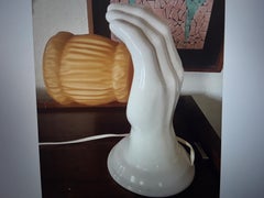 1950's Mid Century Modern Large White Outstreched Glazed Ceramic Hand w/ Shades