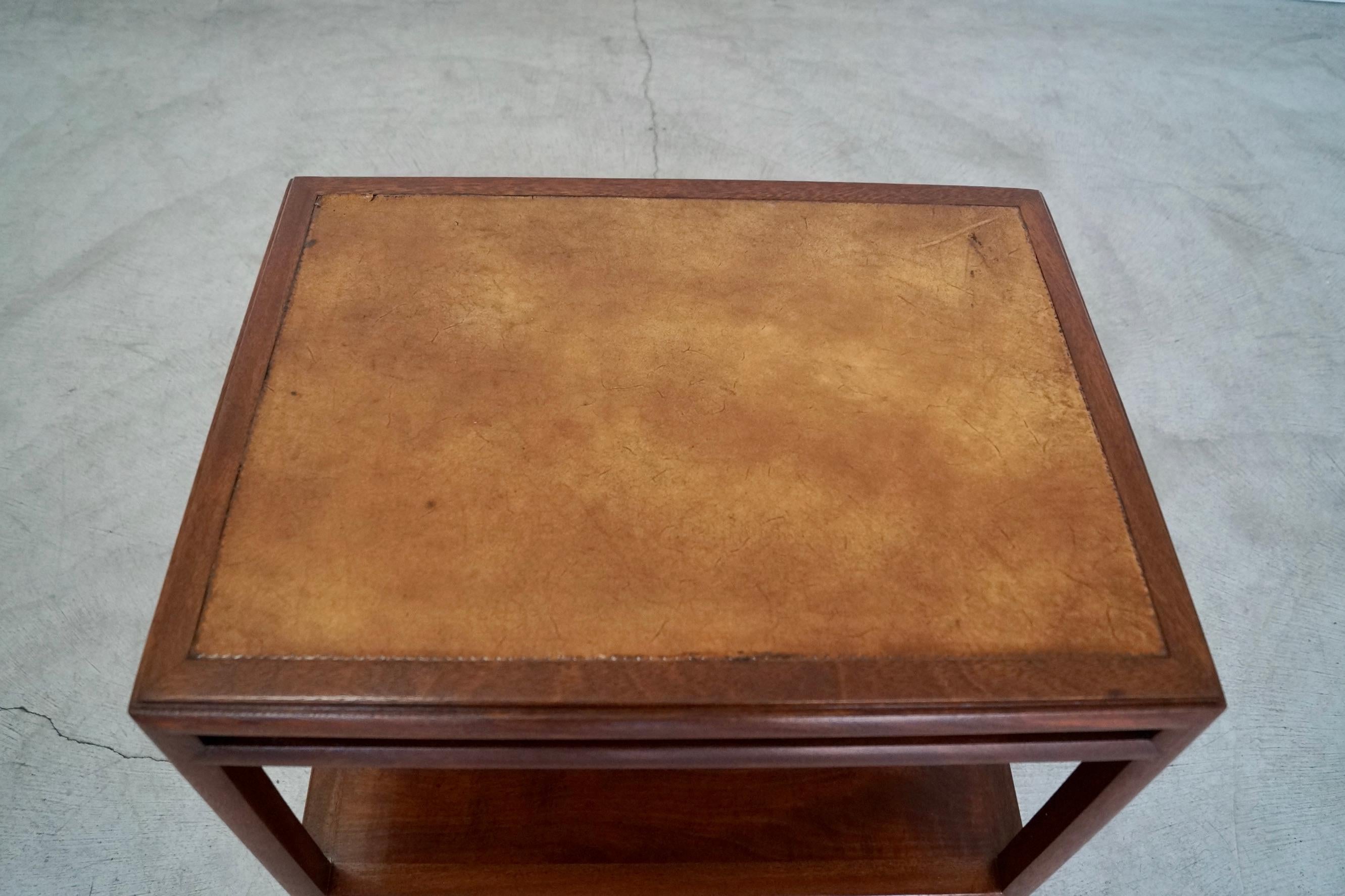 1950's Mid-Century Modern Leather End Table For Sale 4