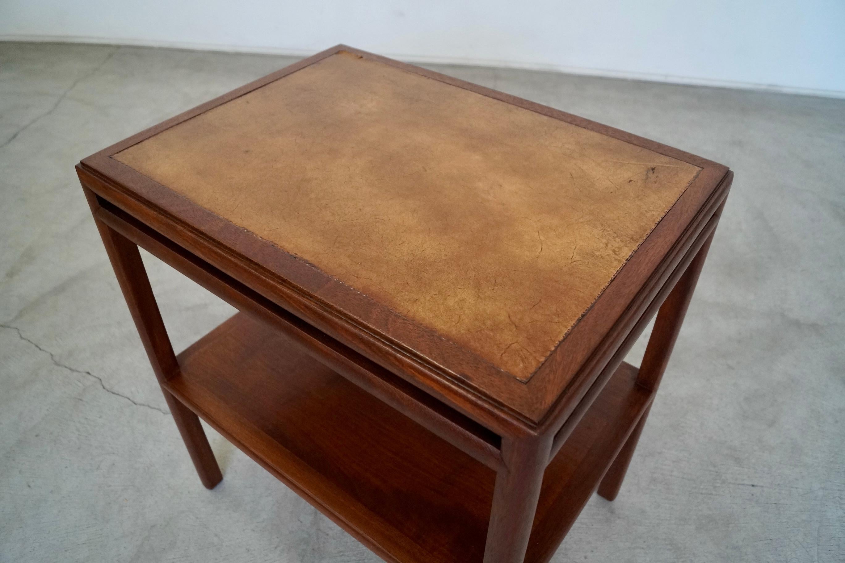 1950's Mid-Century Modern Leather End Table For Sale 5