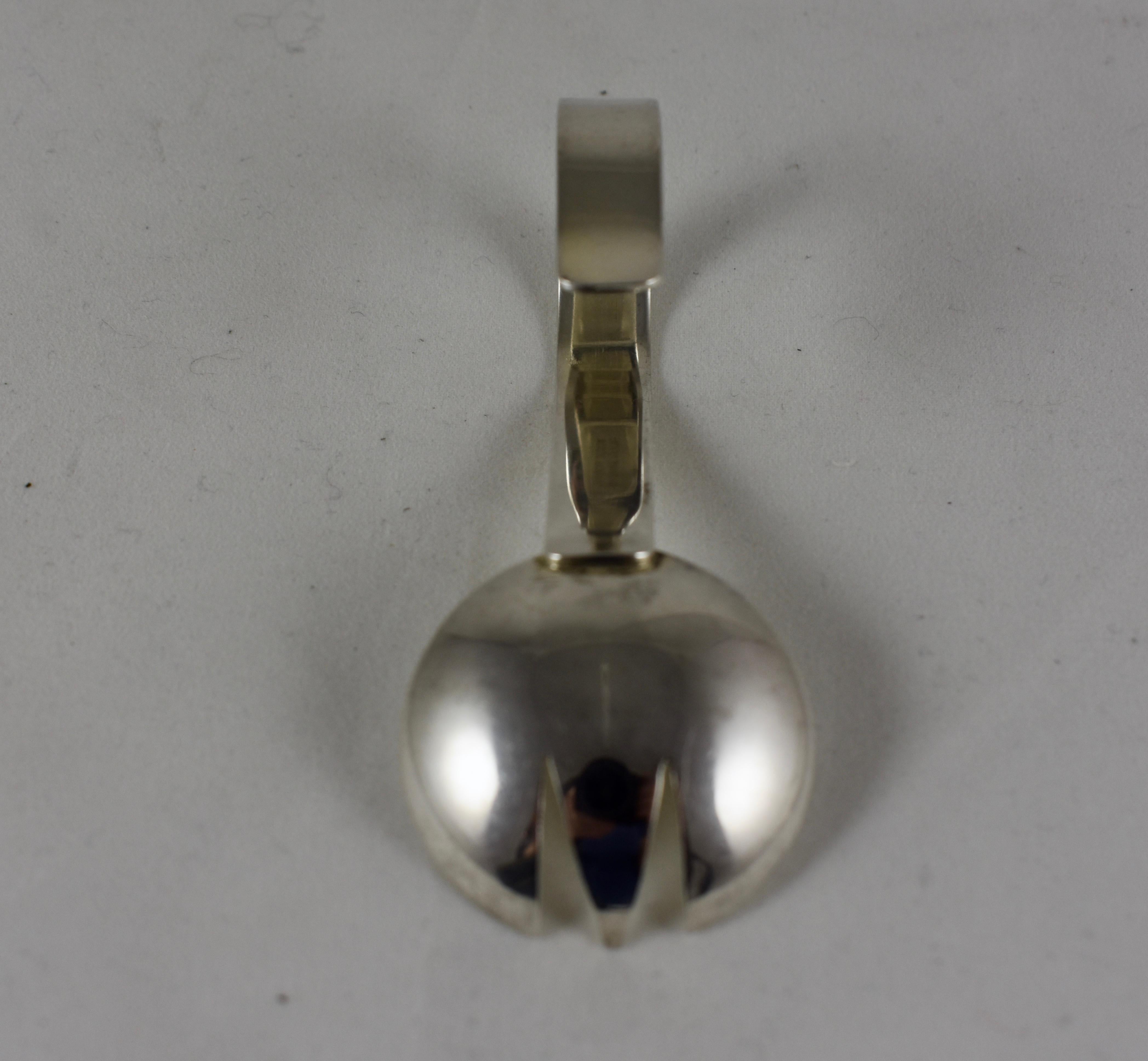 American 1950s Mid-Century Modern Leonore Doskow Sterling Baby Feeding Spork, signed