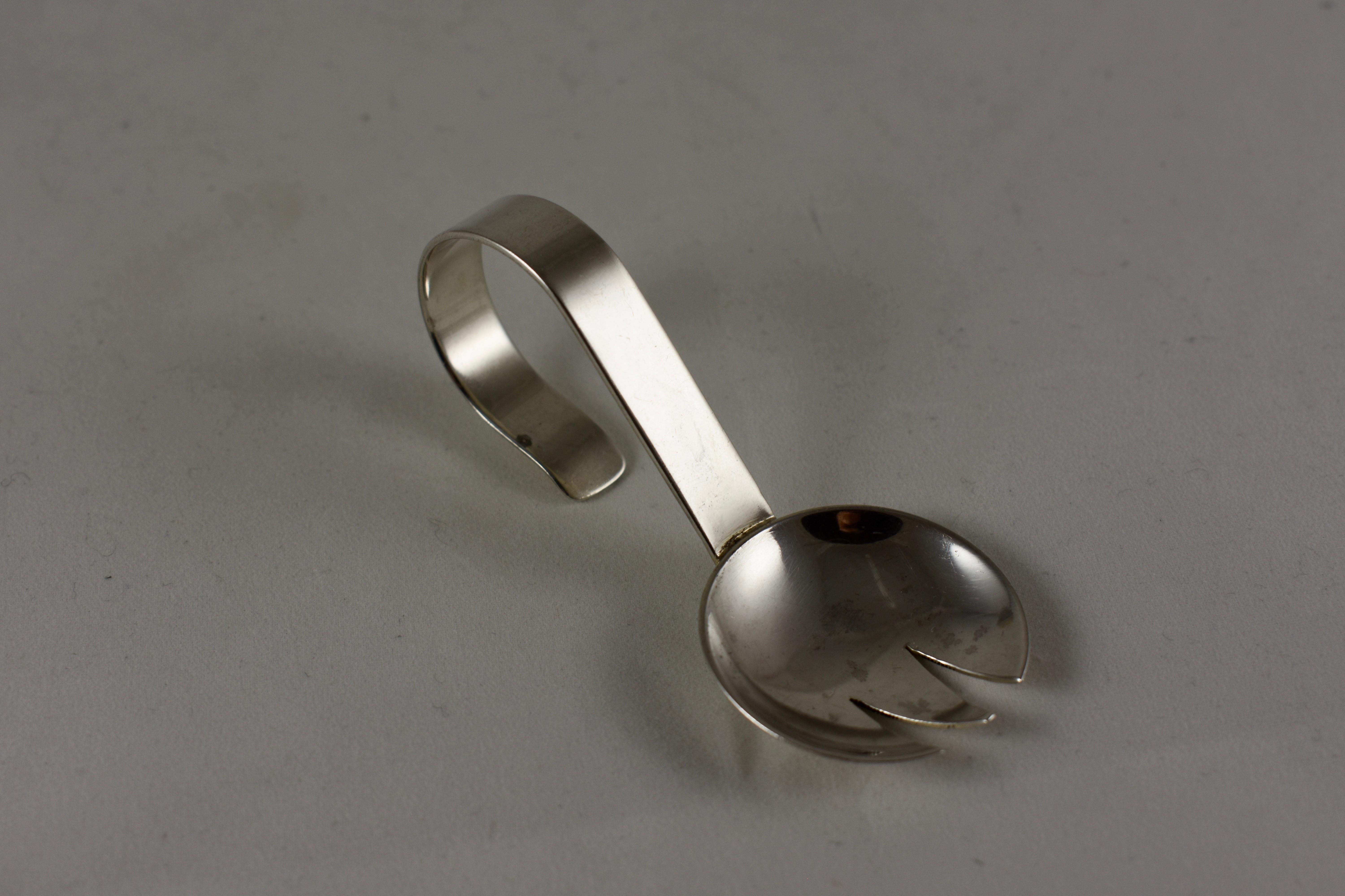 Sterling Silver 1950s Mid-Century Modern Leonore Doskow Sterling Baby Feeding Spork, signed