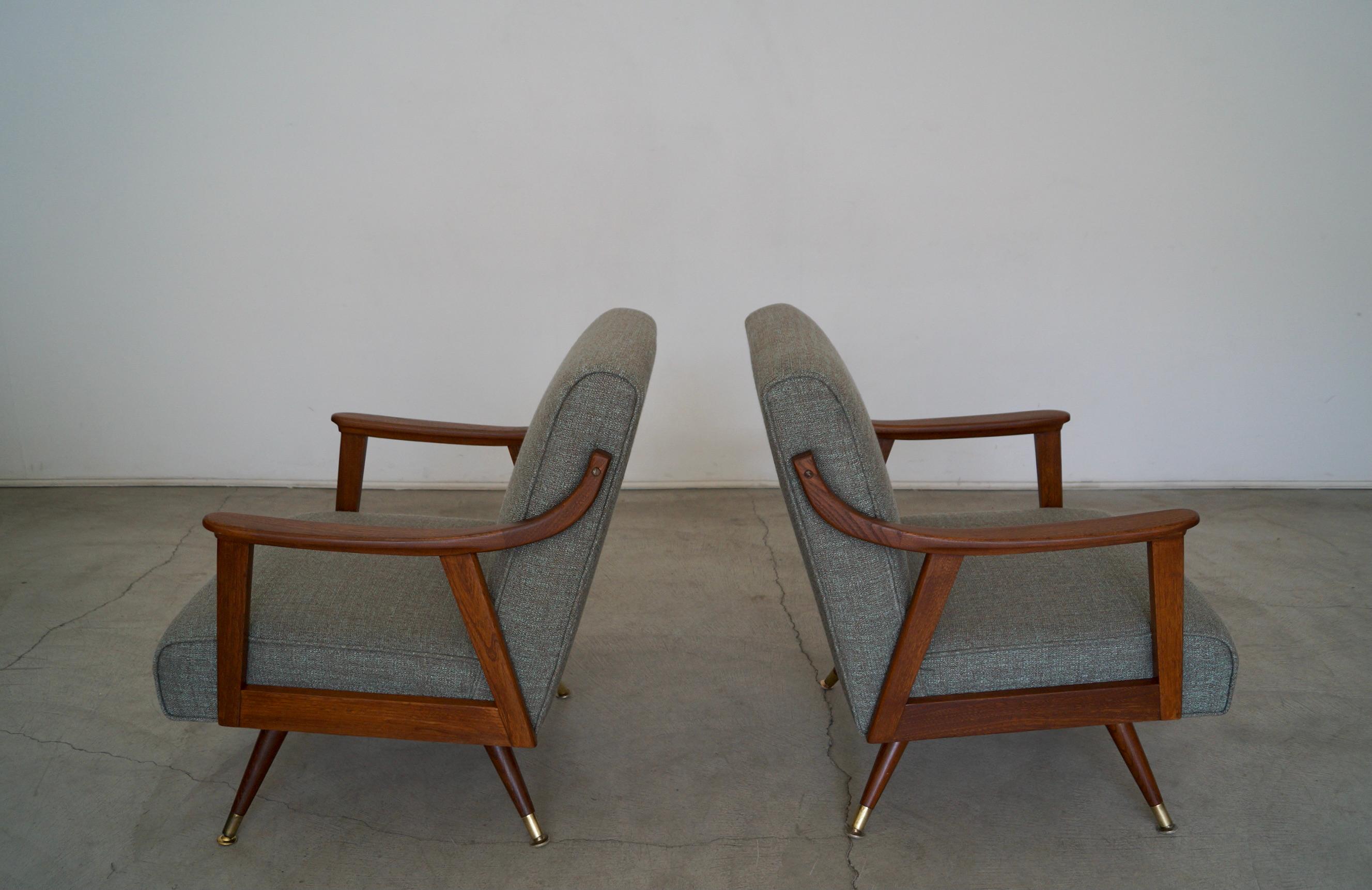 Fabric 1950's Mid-Century Modern Lounge Chairs, a Pair