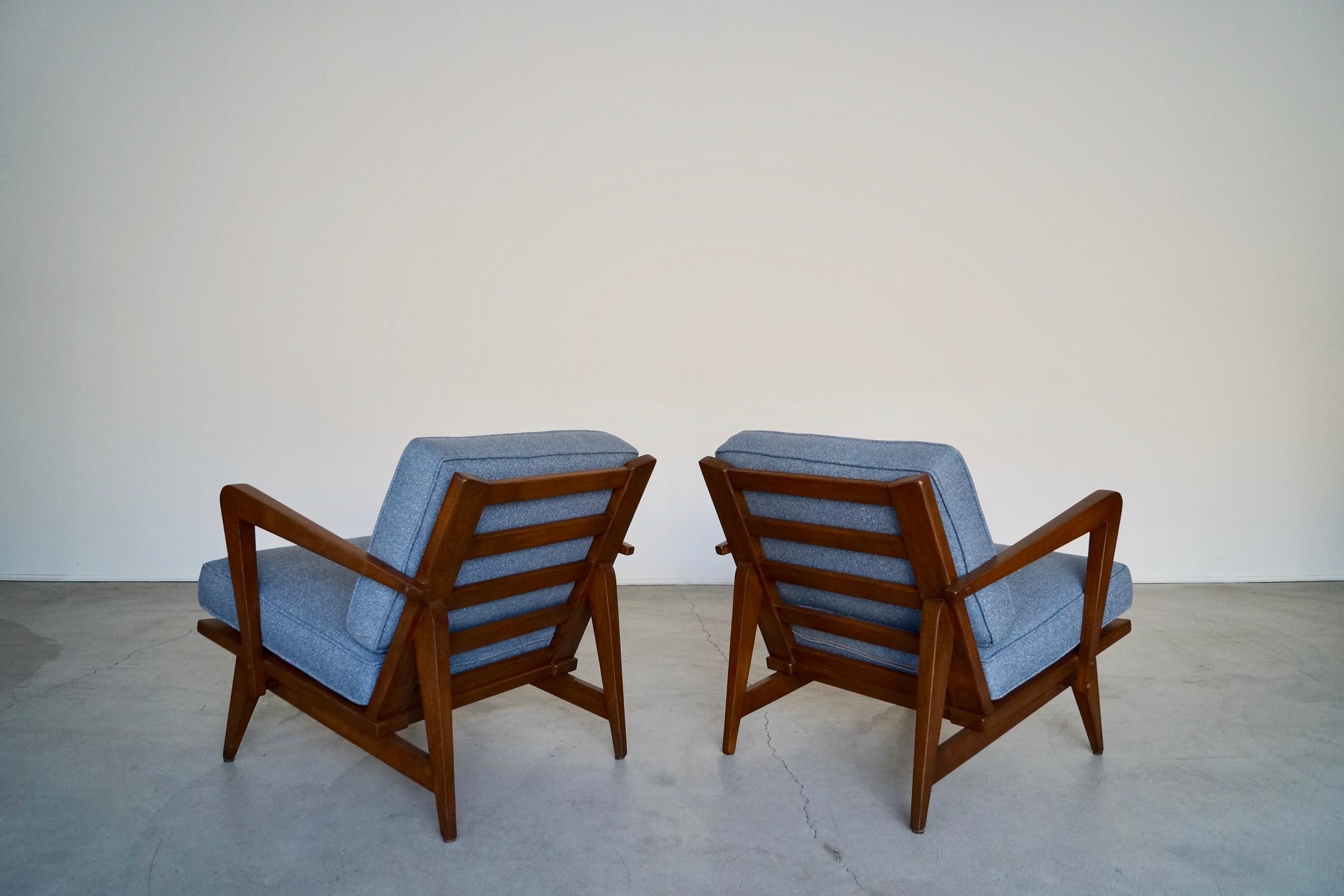 Fabric 1950's Mid-Century Modern Lounge Chairs - a Pair