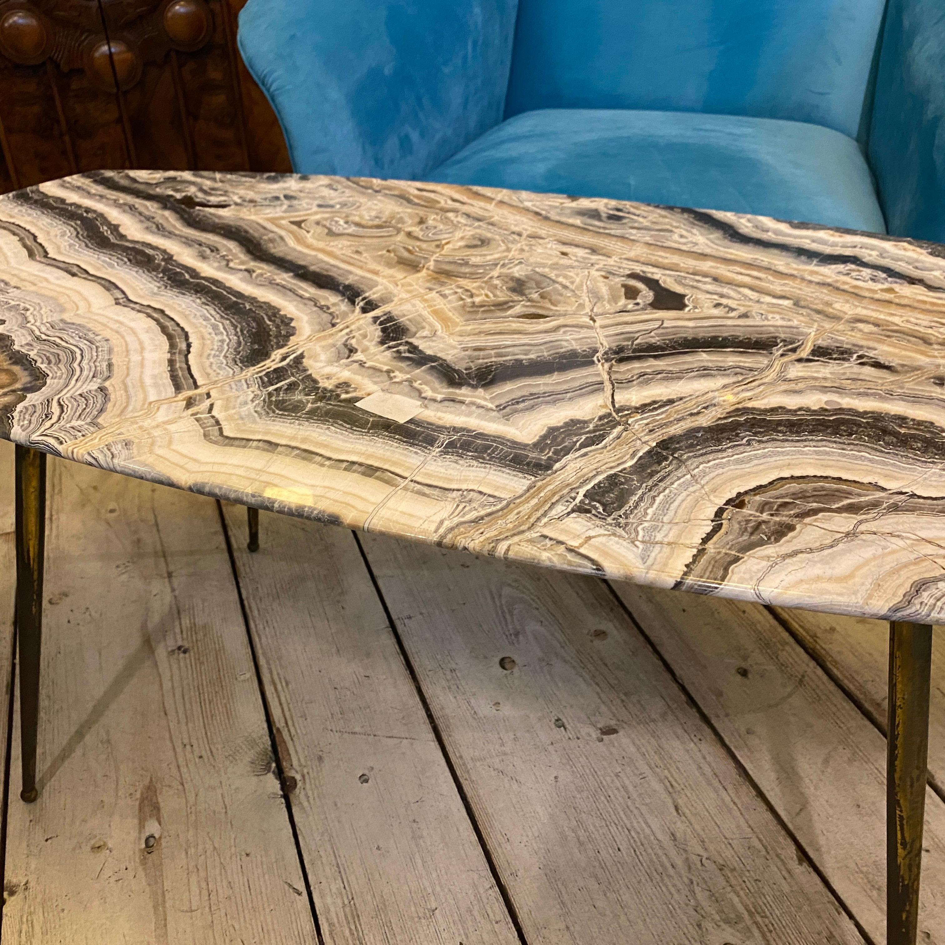 1950s Mid-Century Modern Marble and Brass Italian Coffee Table 3