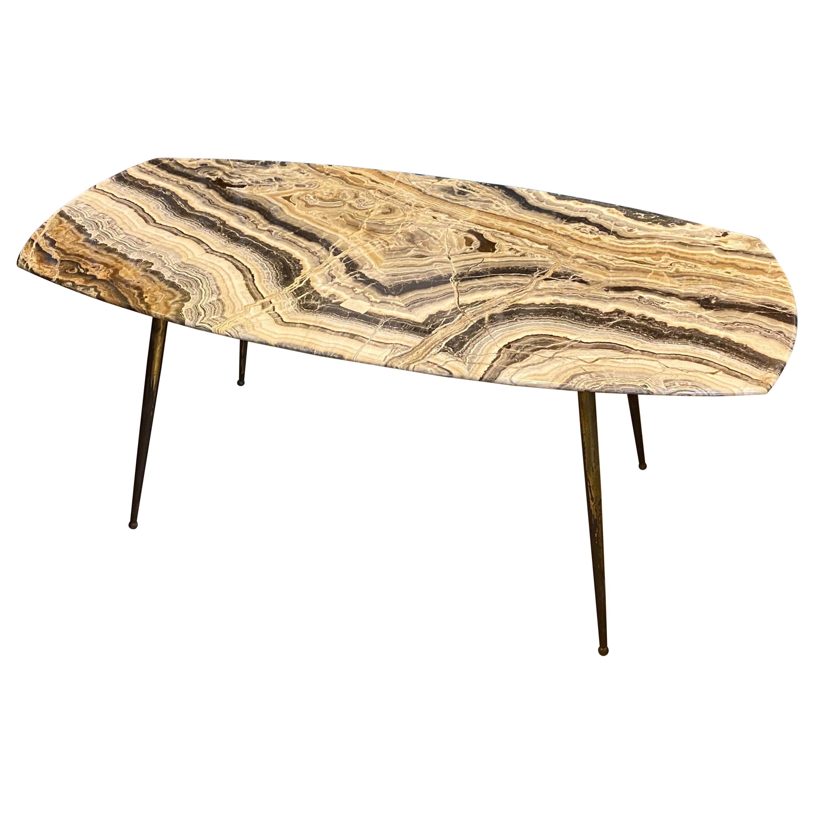 1950s Mid-Century Modern Marble and Brass Italian Coffee Table