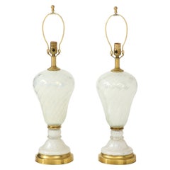 Lampade da tavolo in vetro di Murano e ottone della metà del secolo scorso