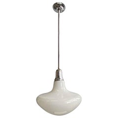 1950s Mid-Century Modern Pendant Light Mushroom Globe with Nickel Finish Pole