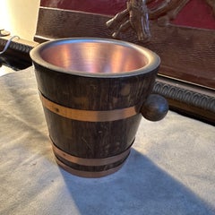 1950s Mid-Century Modern Oak and Copper French Ice Bucket