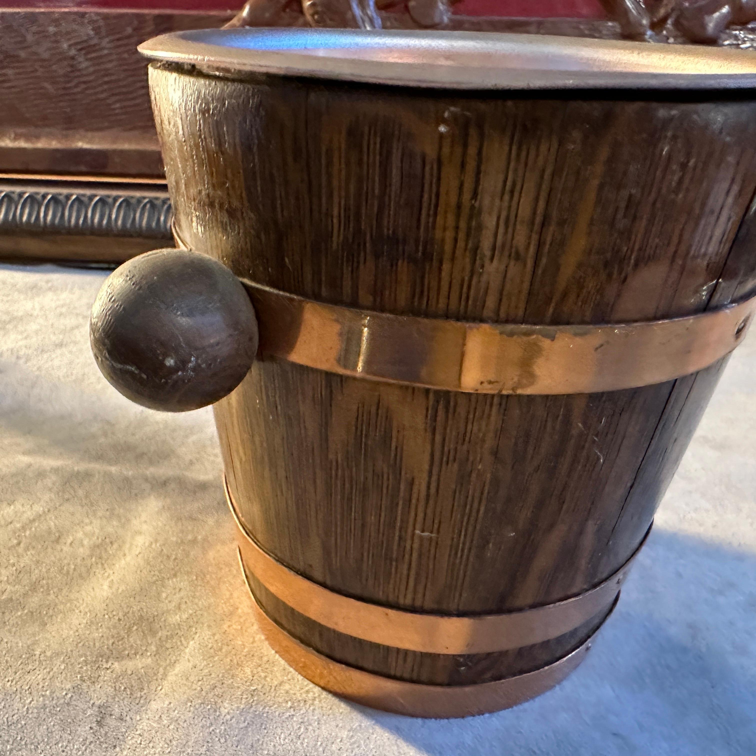 1950s Mid-Century Modern Oak and Copper French Ice Bucket For Sale 4