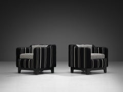 1950s Mid-Century Modern Pair of Italian Club Chairs in Black White Fabric