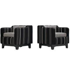 1950s Mid-Century Modern Pair of Italian Club Chairs in Black White Fabric
