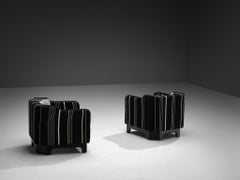 1950s Mid-Century Modern Pair of Italian Club Chairs in Black White Fabric
