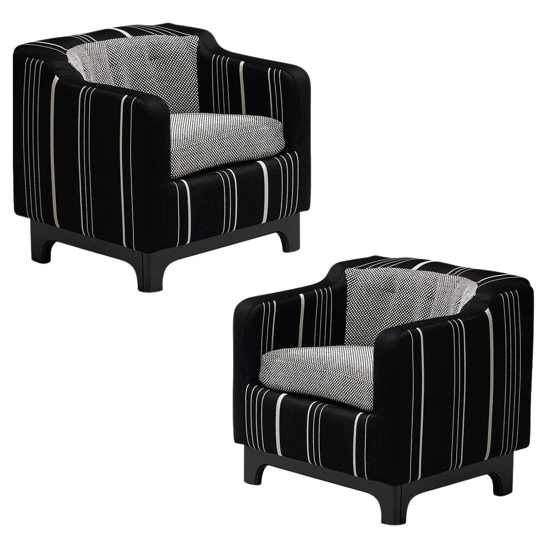 1950s Mid-Century Modern Pair of Italian Club Chairs in Black White Fabric