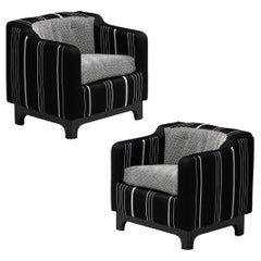 1950s Mid-Century Modern Pair of Italian Club Chairs in Black White Fabric