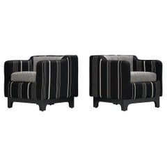 1950s Mid-Century Modern Pair of Italian Club Chairs in Black White Fabric