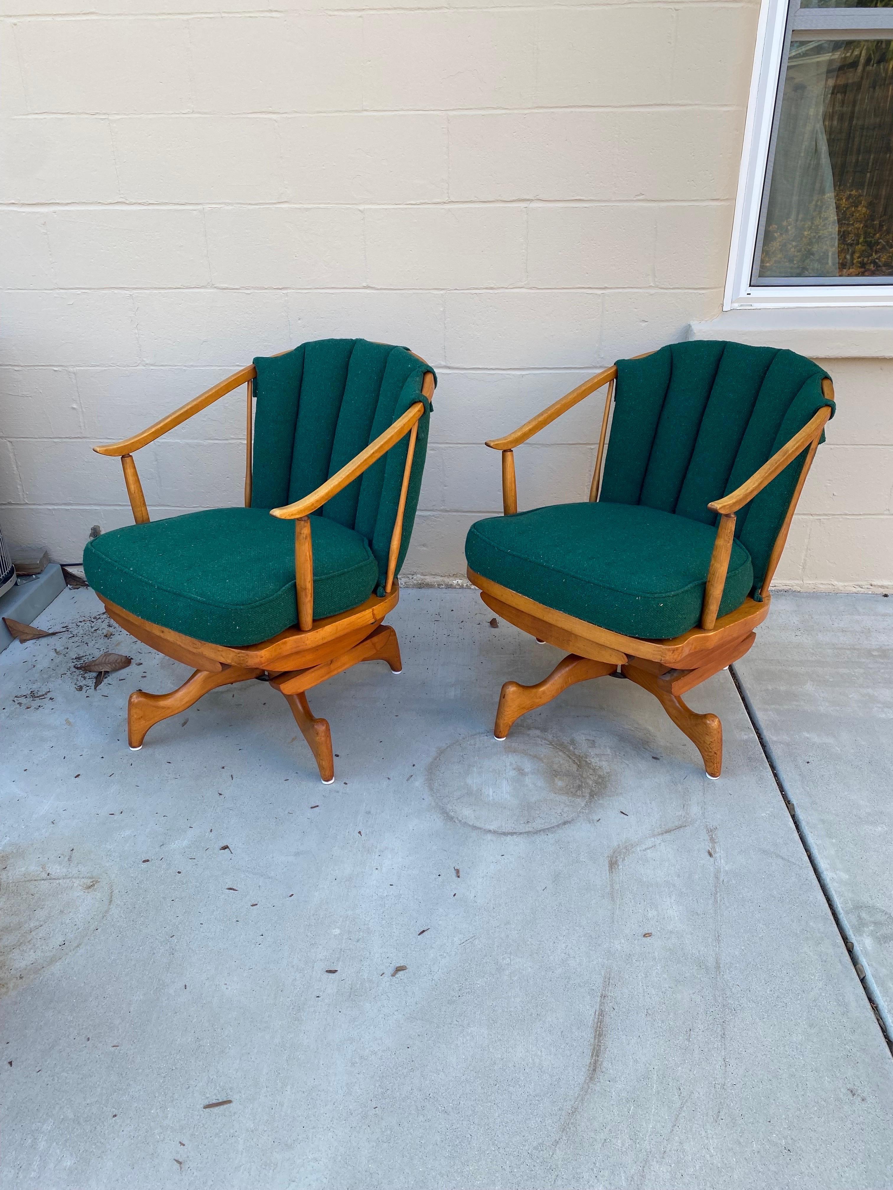 1950s Mid-Century Modern Platform Spring Rocking Chairs, a Pair In Good Condition In San Carlos, CA
