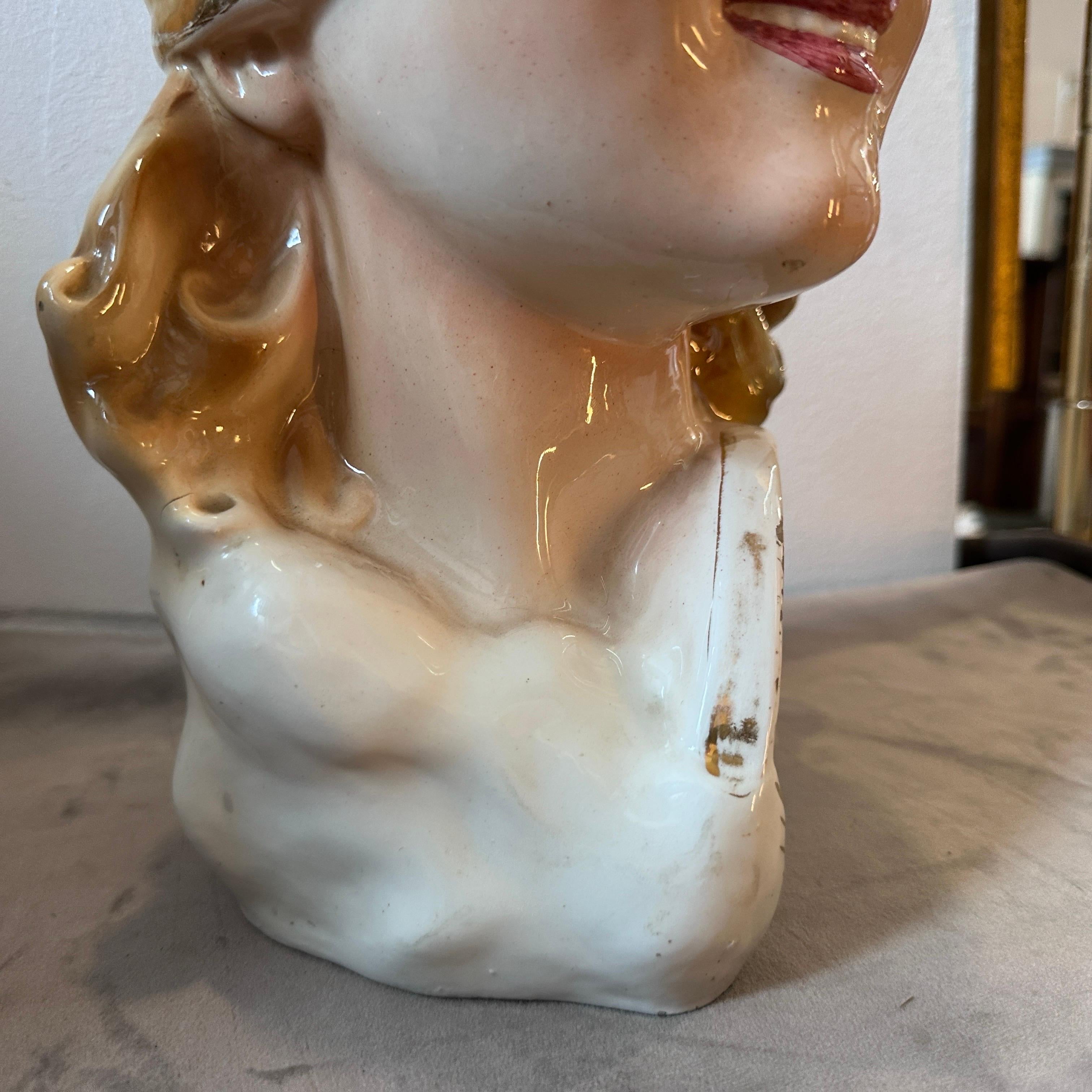 Italian 1950s Mid-century Modern Policrome Ceramic Bust of the Blindfolded Goddess For Sale