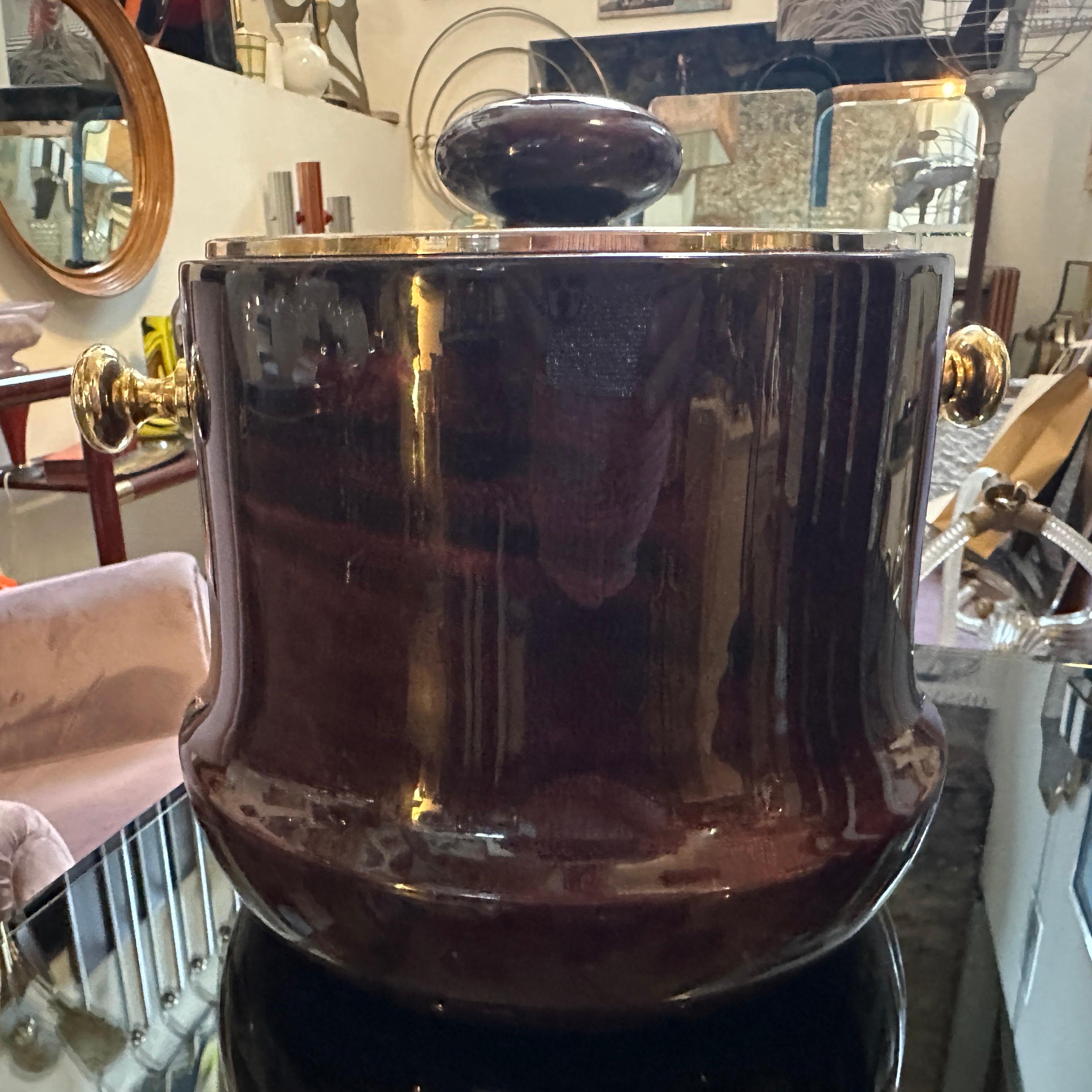 1950er Jahre Mid-century Modern Lila Ziegenleder und Messing Eiskübel von Aldo Tura im Angebot 7
