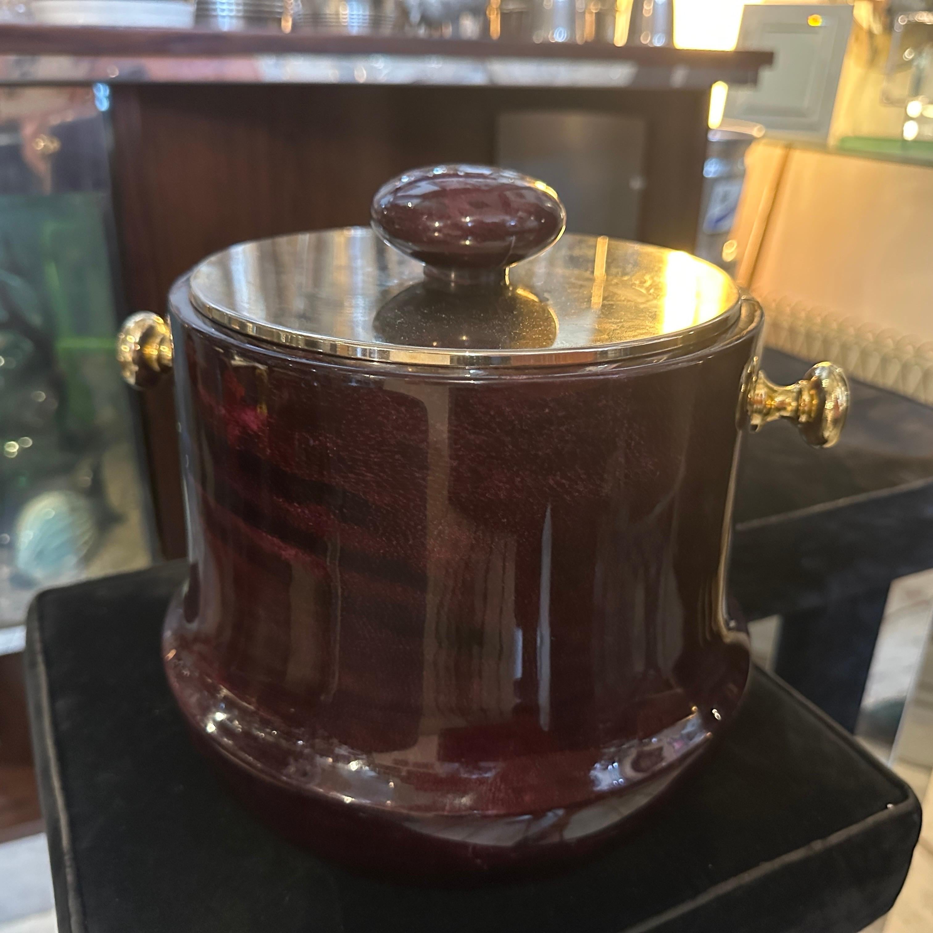 1950er Jahre Mid-century Modern Lila Ziegenleder und Messing Eiskübel von Aldo Tura (Handgefertigt) im Angebot