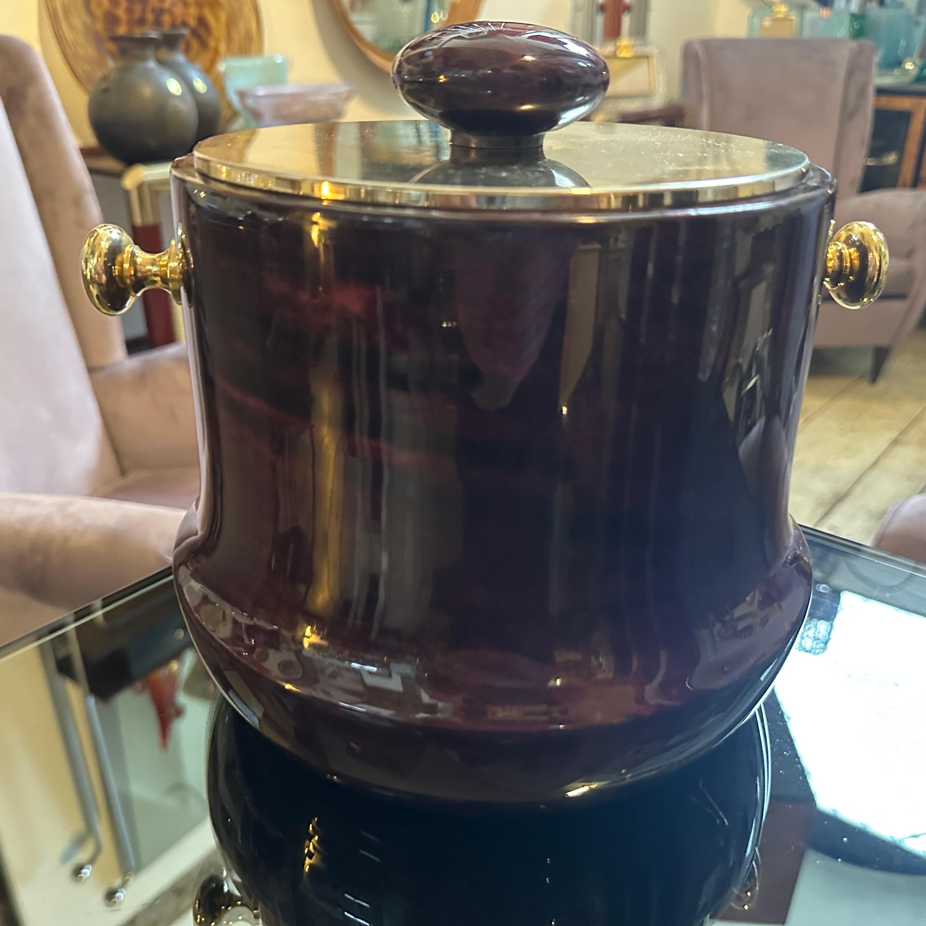 1950er Jahre Mid-century Modern Lila Ziegenleder und Messing Eiskübel von Aldo Tura im Zustand „Hervorragend“ im Angebot in Aci Castello, IT