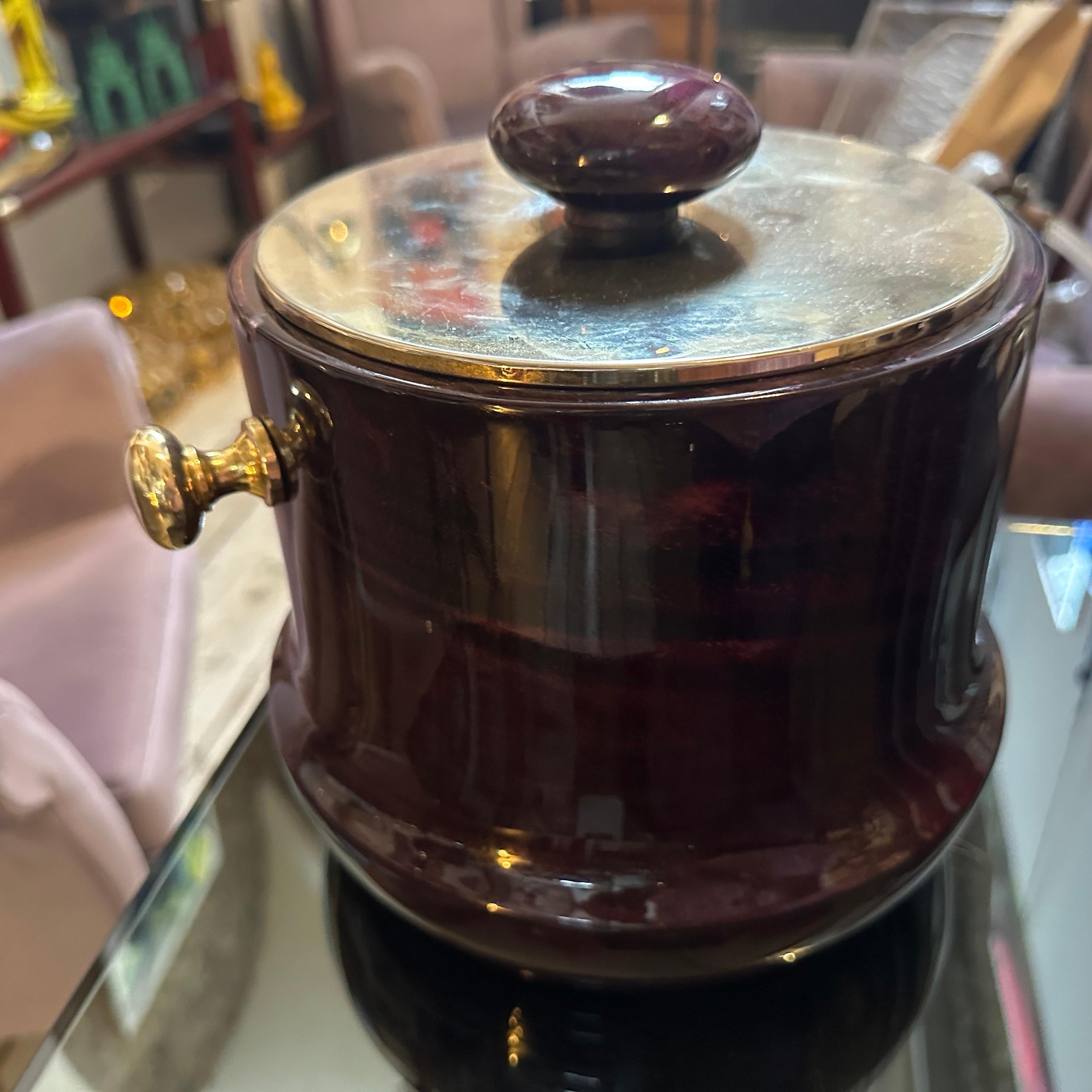 1950er Jahre Mid-century Modern Lila Ziegenleder und Messing Eiskübel von Aldo Tura im Angebot 1
