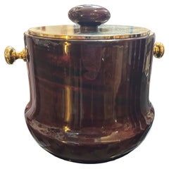 Cubitera morada de piel de cabra y latón, moderna de mediados de siglo de 1950, por Aldo Tura