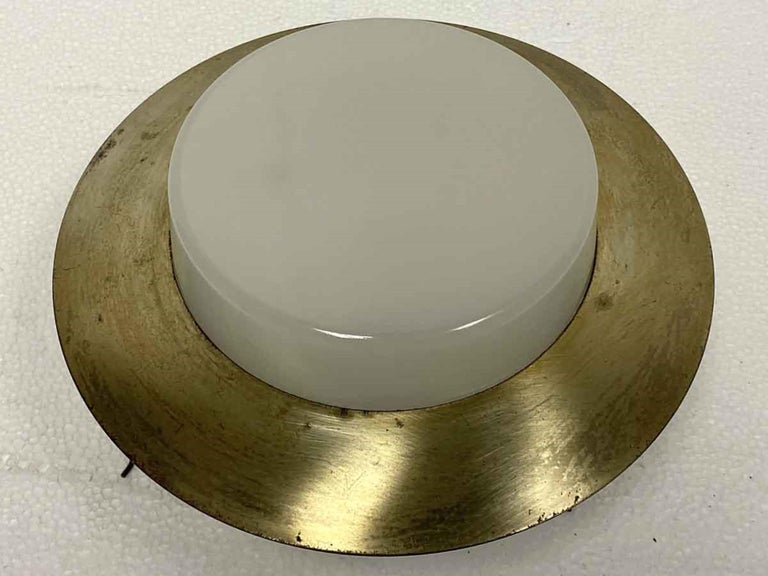 American 1950s Mid-Century Modern Recessed Ceiling Light Cover with Milk Glass Lens For Sale