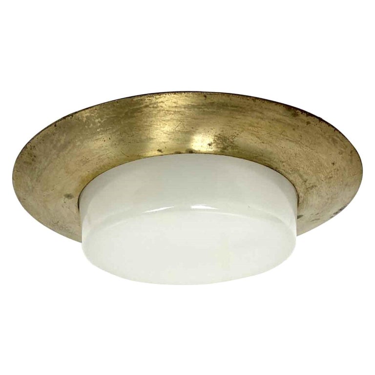1950s Mid-Century Modern Recessed Ceiling Light Cover with Milk Glass Lens For Sale
