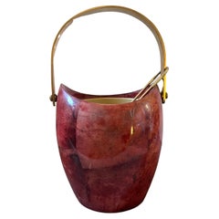 Used 1950s Mid-Century Modern Red Goatskin and Brass Ice Bucket By Aldo Tura