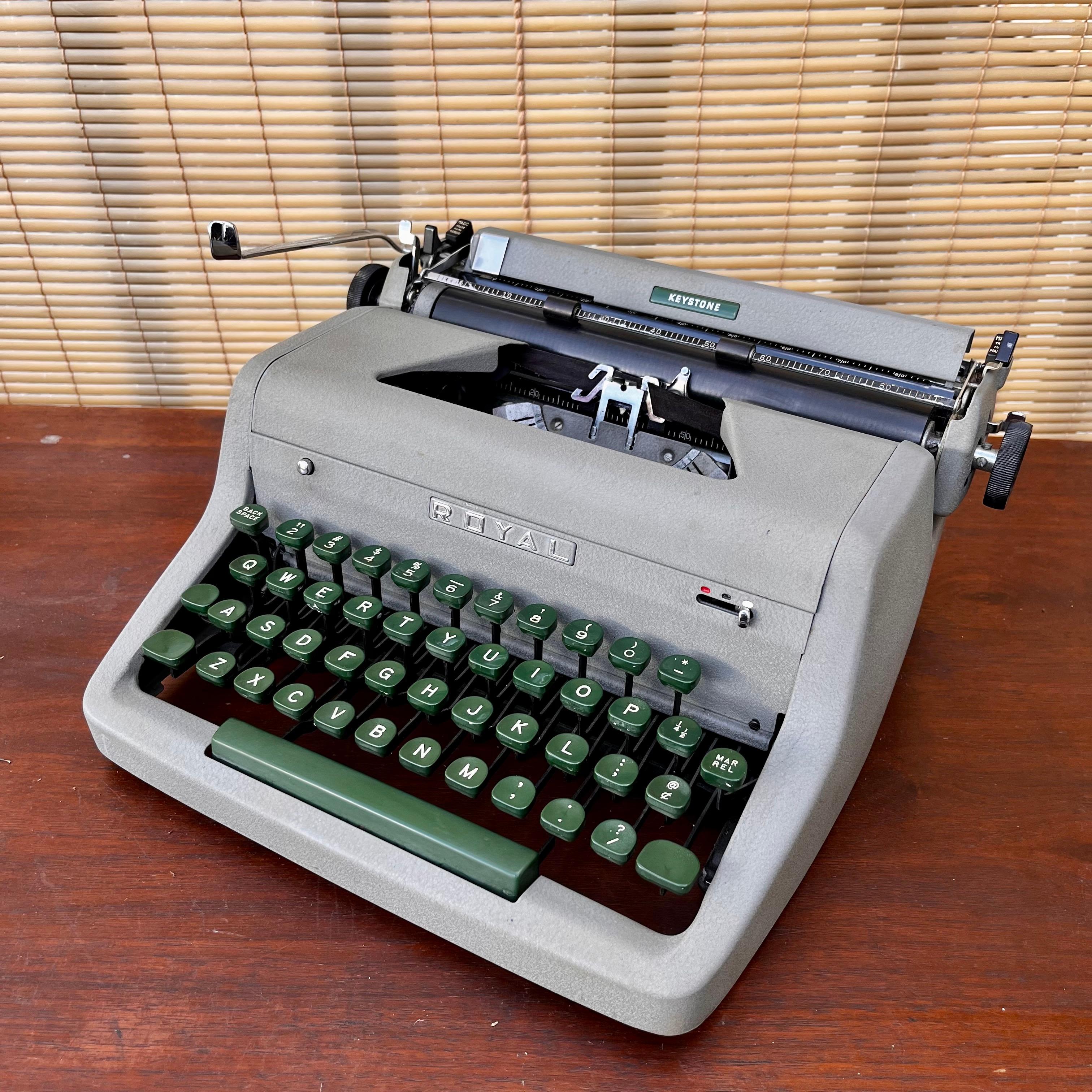 Industrial 1950s Mid-Century Modern Royal Keystone Portable Typewriter with Case