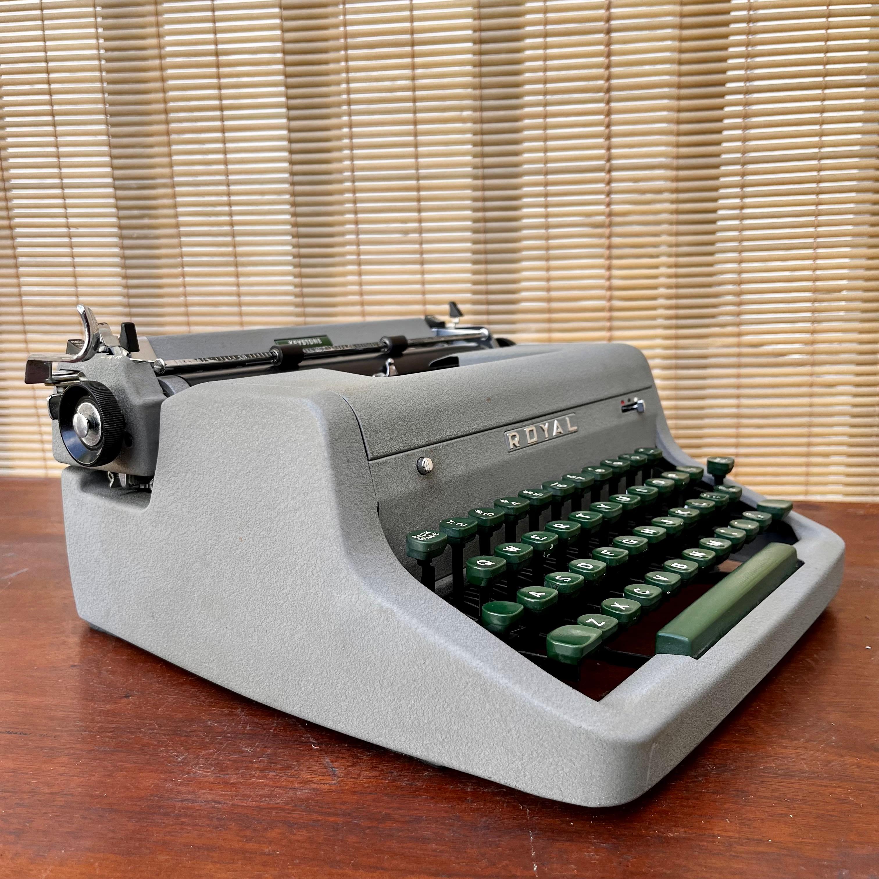 American 1950s Mid-Century Modern Royal Keystone Portable Typewriter with Case