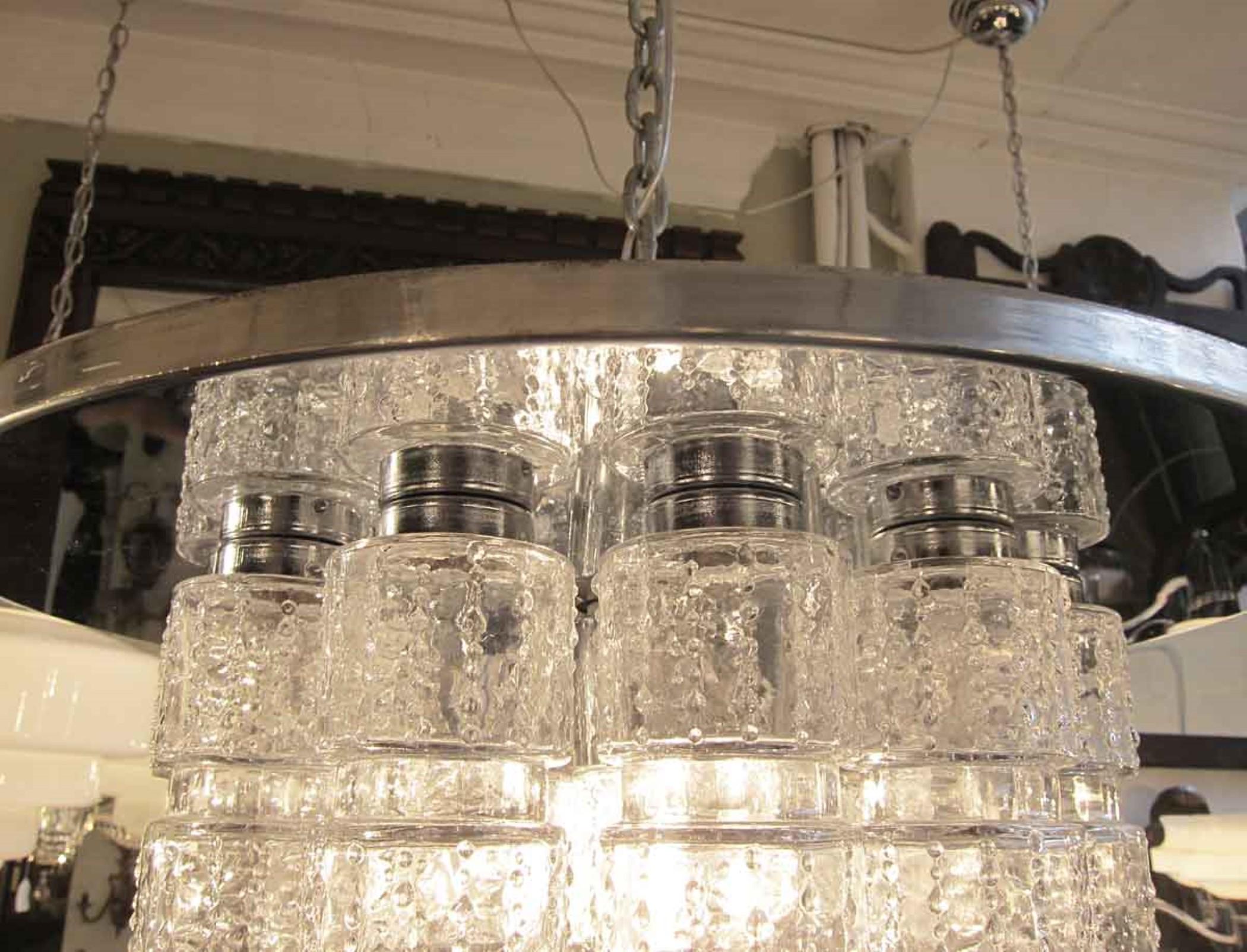 1950s Mid-Century Modern Flush Mount Light 18 Tube Clear Crystal by Lightolier 1