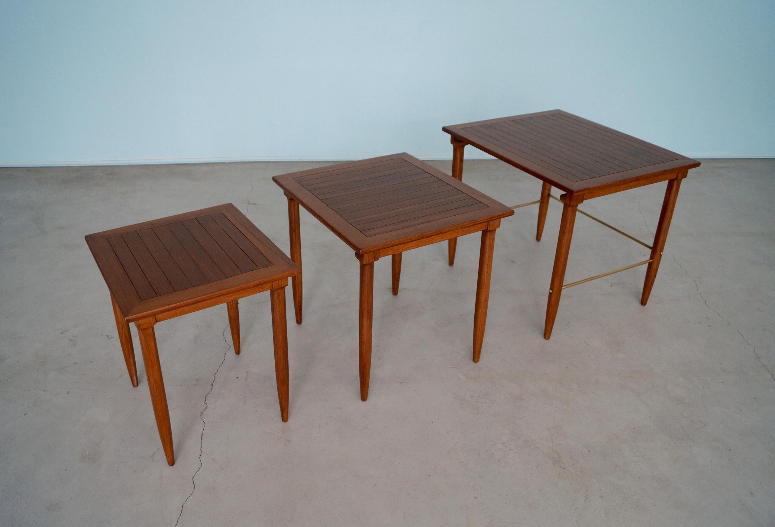 Brass 1950's Mid-Century Modern Set of 3 Nesting Tables by Tomlinson For Sale