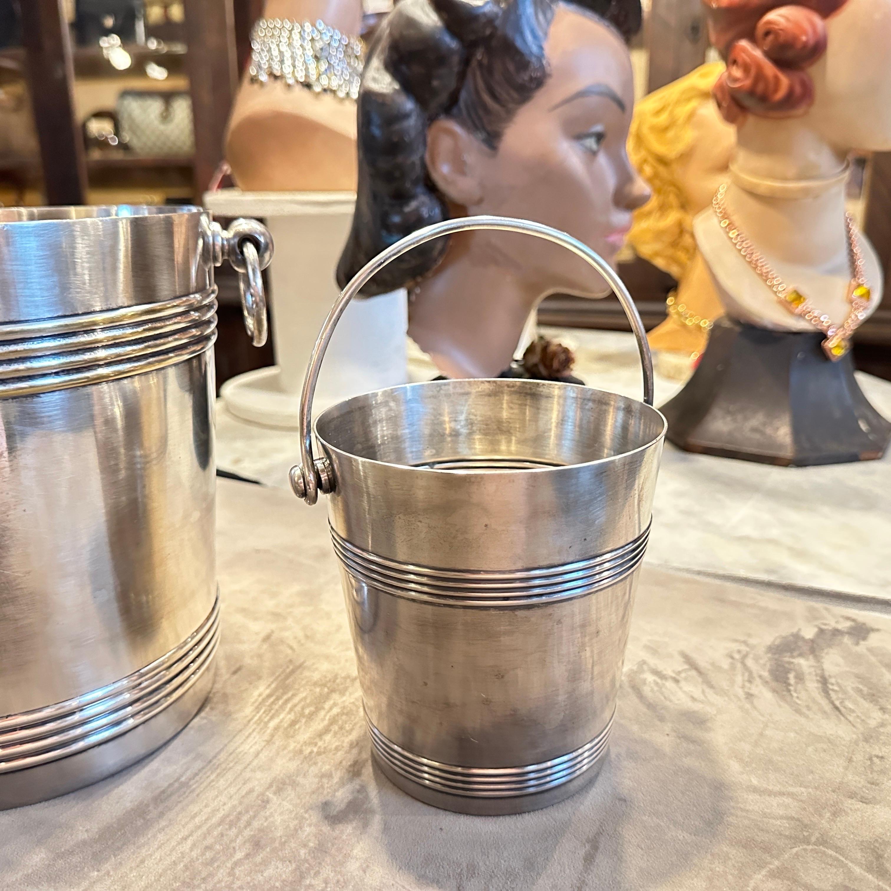 Silver Plate 1950s Mid-Century Modern Set of Wine Cooler and Ice Bucket by Gallia Christofle For Sale