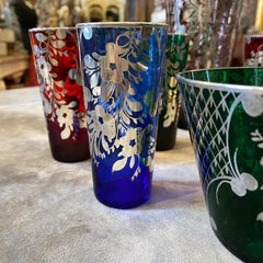 1950s, Mid-Century Modern Silver and Polychrome Glass Italian Cocktail Set