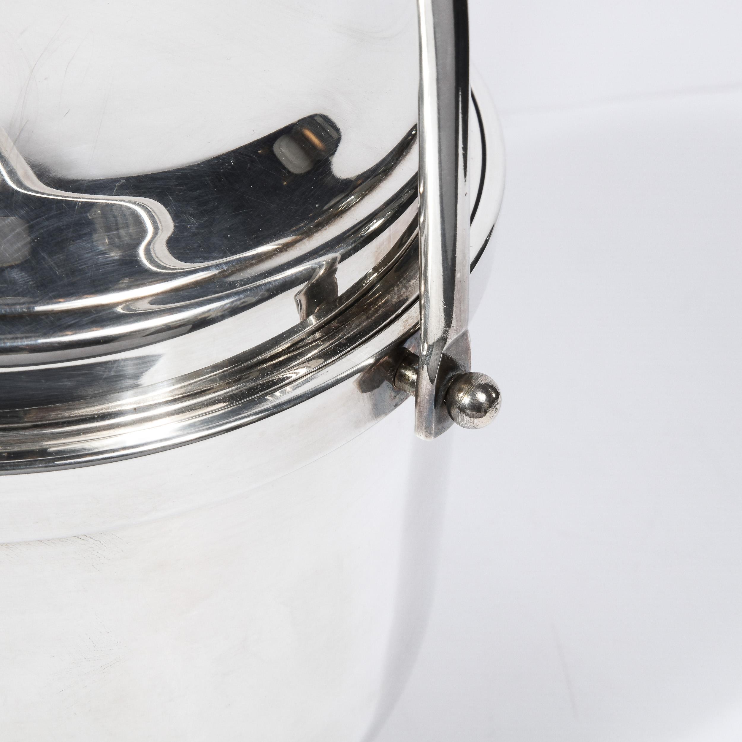 1950's Mid-Century Modern Silver Plate Ice Bucket with Rectractable Lid 2