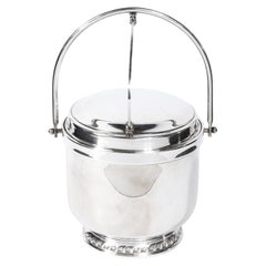 1950's Mid-Century Modern Silver Plate Ice Bucket with Rectractable Lid