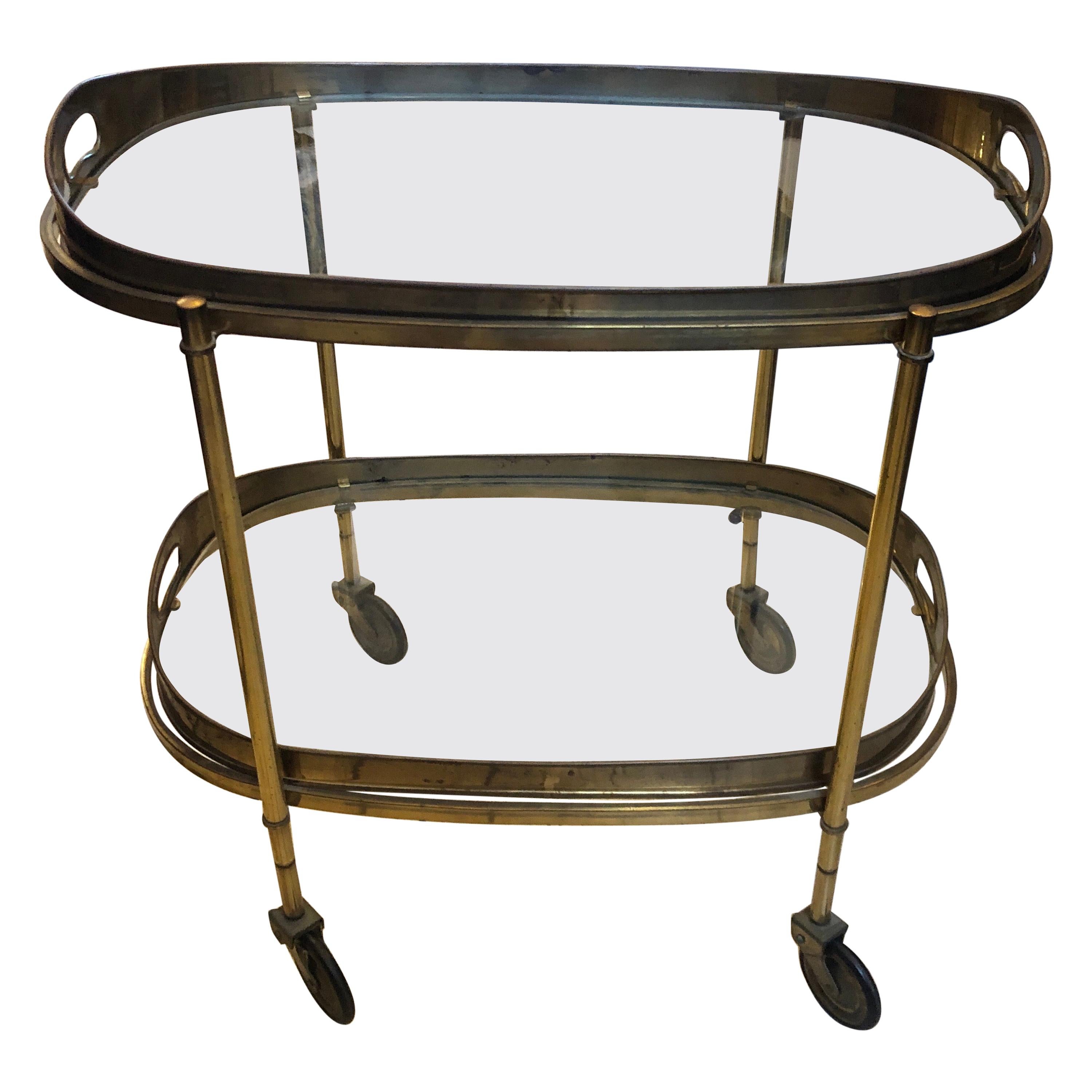 1950s Mid-Century Modern Solid Brass Italian Bar Cart