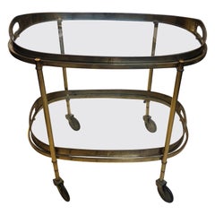 Retro 1950s Mid-Century Modern Solid Brass Italian Bar Cart