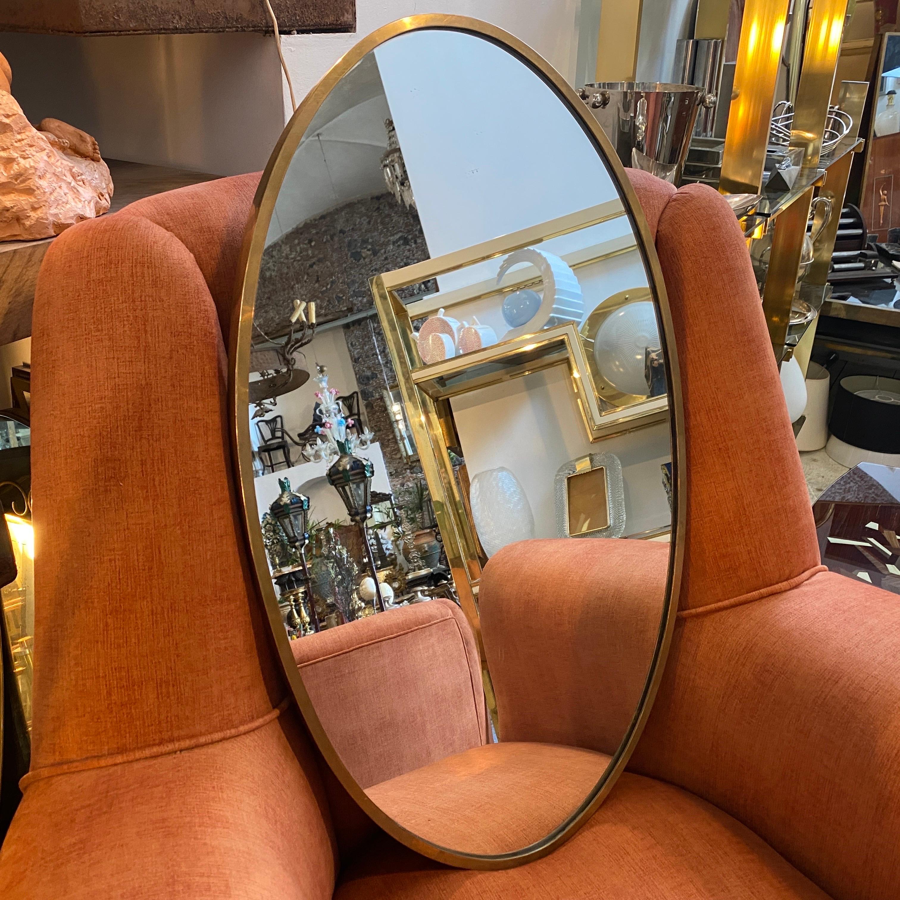 1950s Mid-Century Modern Solid Brass Italian Oval Wall Mirror in Gio Ponti Style 6