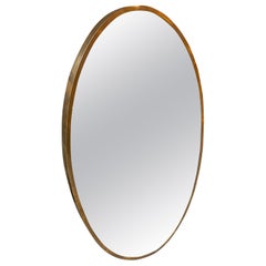 1950s Mid-Century Modern Solid Brass Italian Oval Wall Mirror in Gio Ponti Style