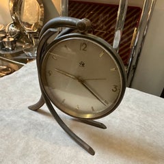 1950s Mid-Century Modern Solid Brass Table Alarm Clock