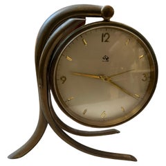 Vintage 1950s Mid-Century Modern Solid Brass Table Alarm Clock