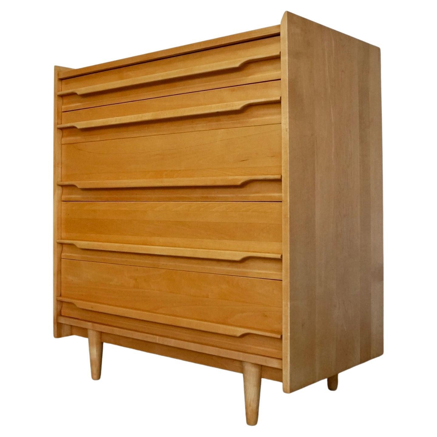1950's Mid-Century Modern Solid Maple Dresser by Crawford For Sale