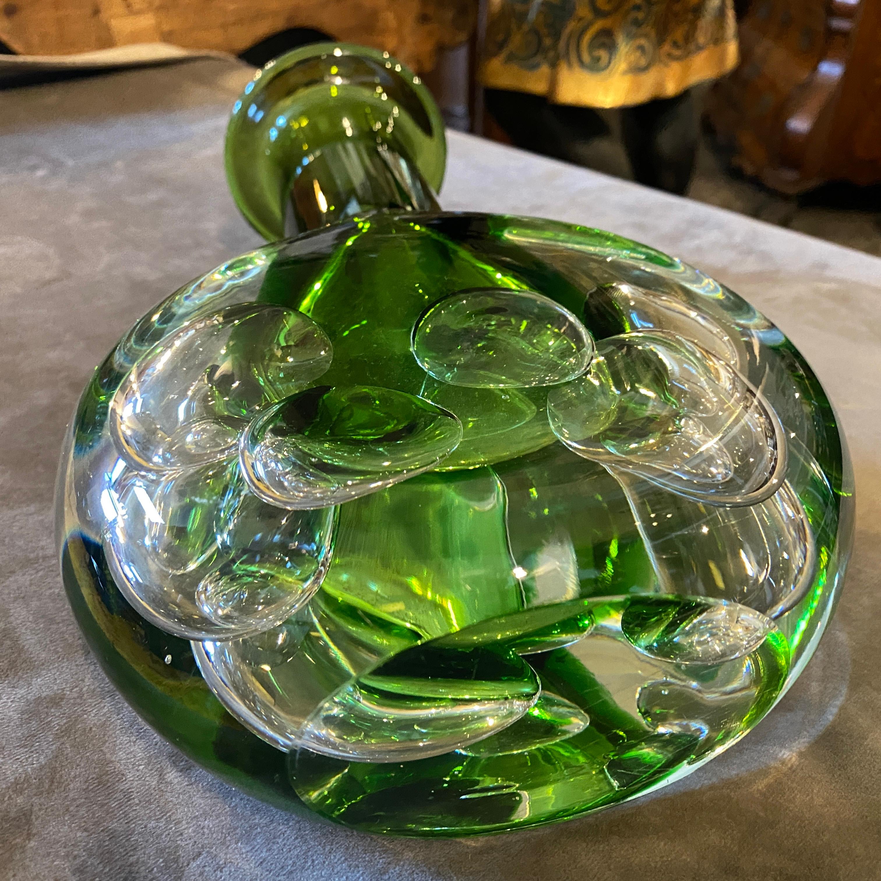 1950s Mid-Century Modern Sommerso Green Glass Czech Vase 4