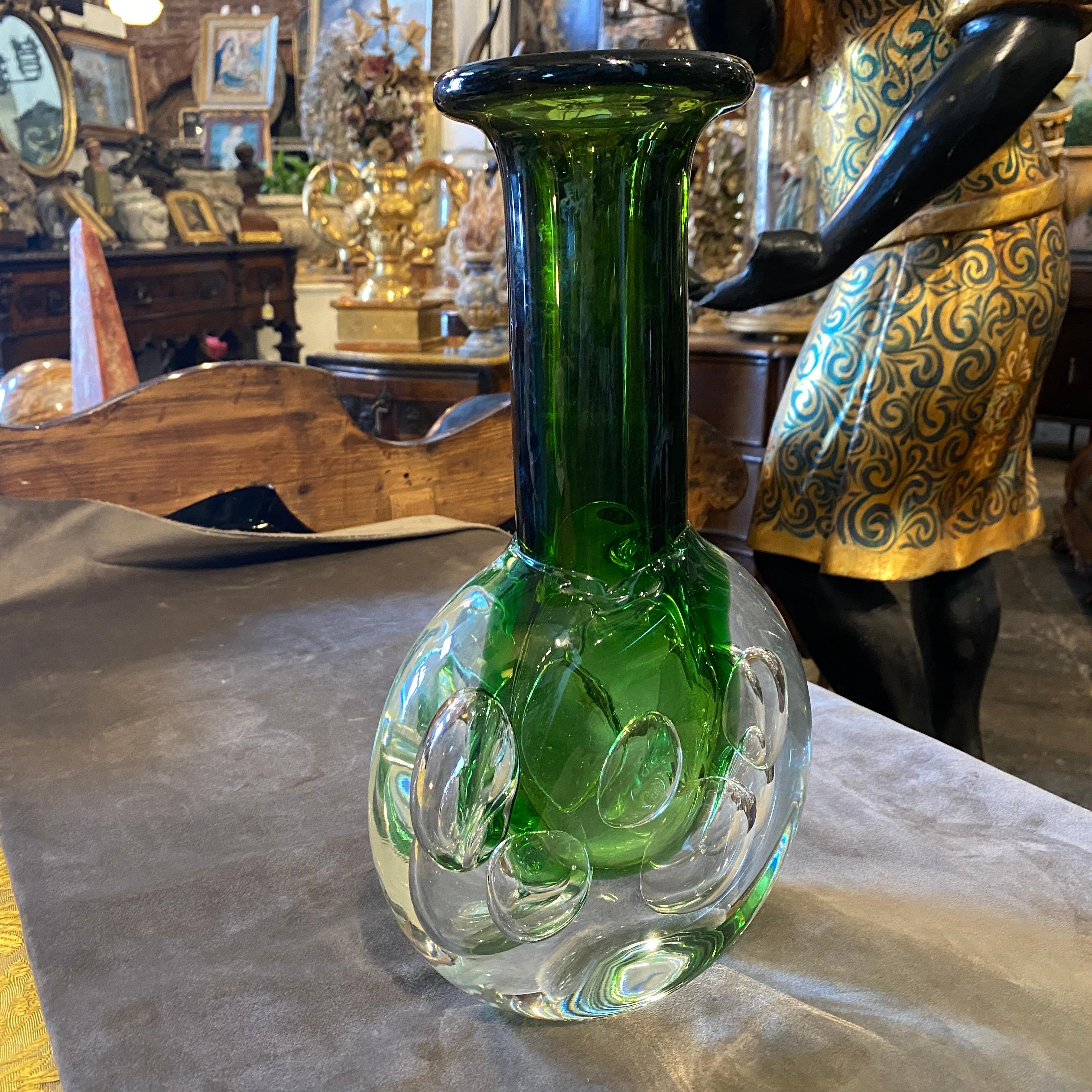 1950s Mid-Century Modern Sommerso Green Glass Czech Vase 5