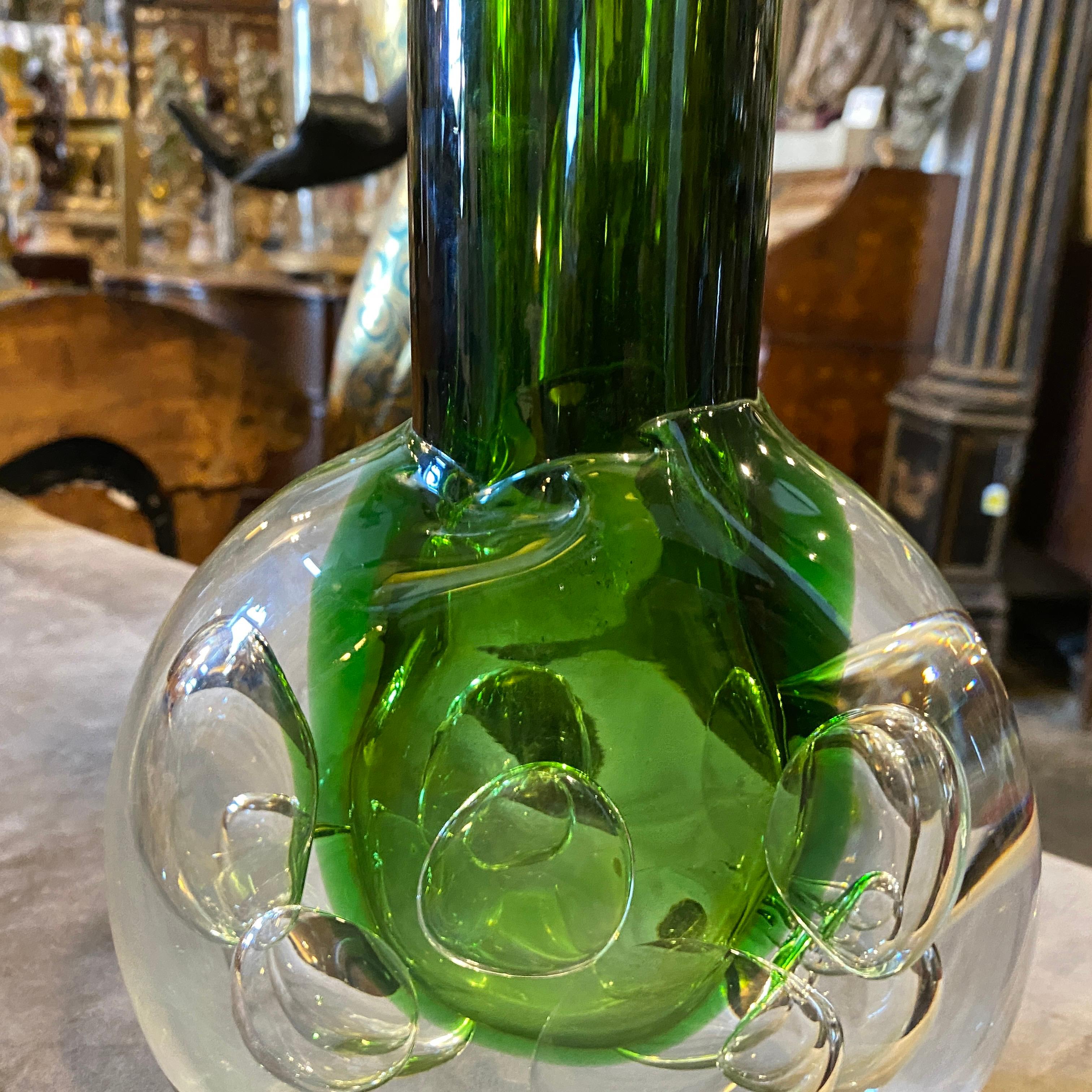 Hand-Crafted 1950s Mid-Century Modern Sommerso Green Glass Czech Vase