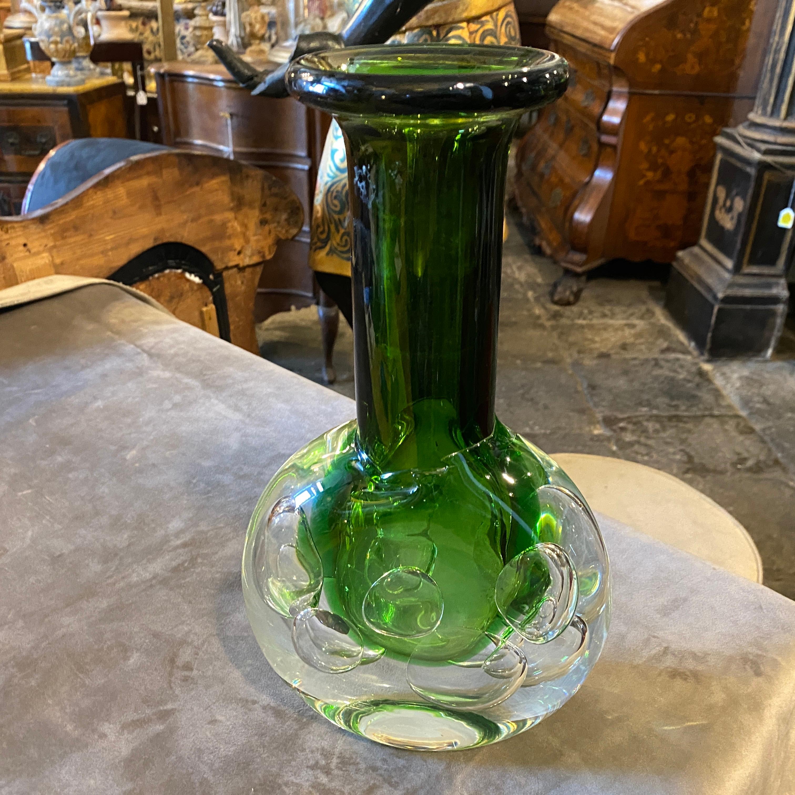 1950s Mid-Century Modern Sommerso Green Glass Czech Vase In Excellent Condition In Aci Castello, IT
